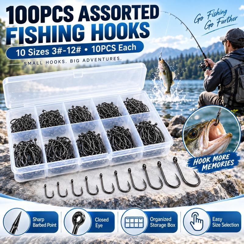 Fishing Hook Assortment - Juego de 100 anzuelos de pesca